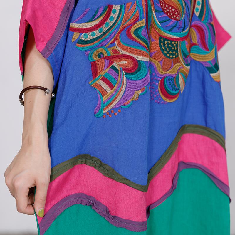 Embroidery Contrast Color Stitching Loose Dress