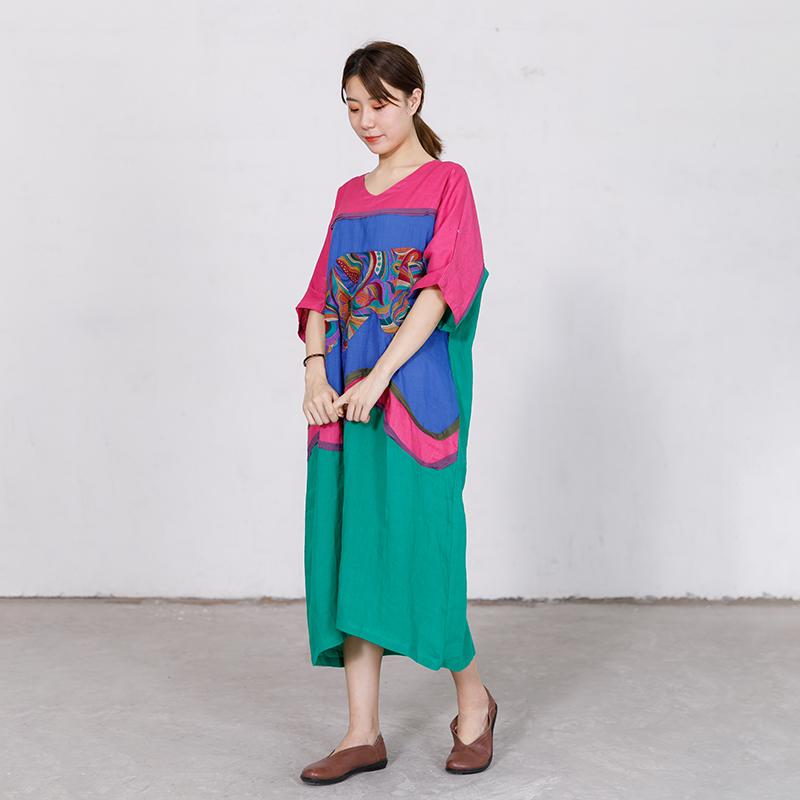 Embroidery Contrast Color Stitching Loose Dress
