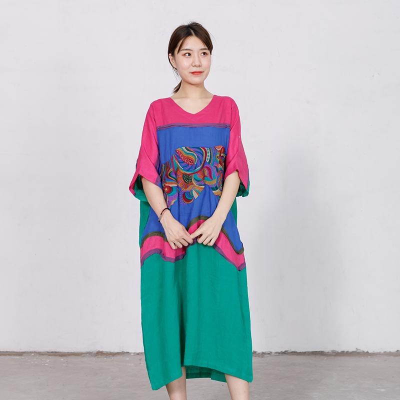 Embroidery Contrast Color Stitching Loose Dress