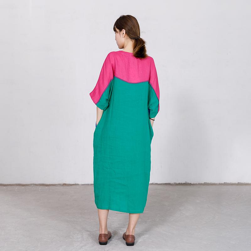 Embroidery Contrast Color Stitching Loose Dress