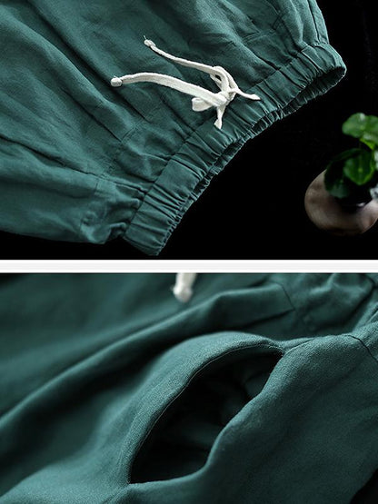 Embroidery Linen Drawstring Retro Casual Skirt