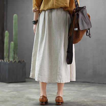 Embroidery Linen Drawstring Retro Casual Skirt