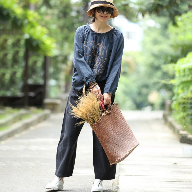 Embroidery Long Sleeves Autumn Loose Blouse