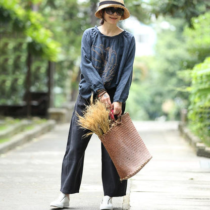 Embroidery Long Sleeves Autumn Loose Blouse