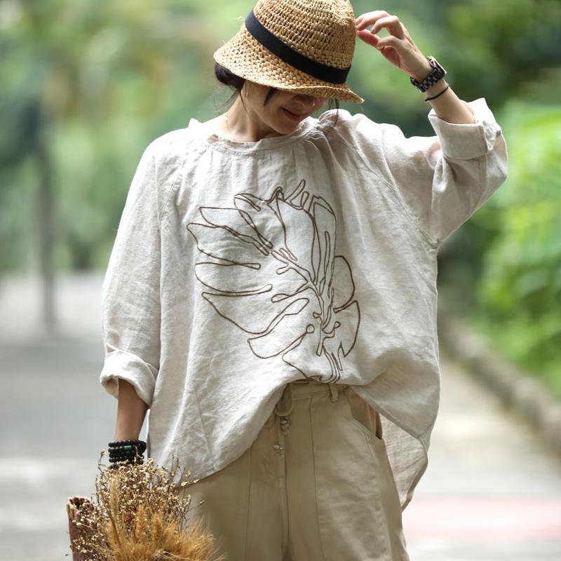 Embroidery Long Sleeves Autumn Loose Blouse