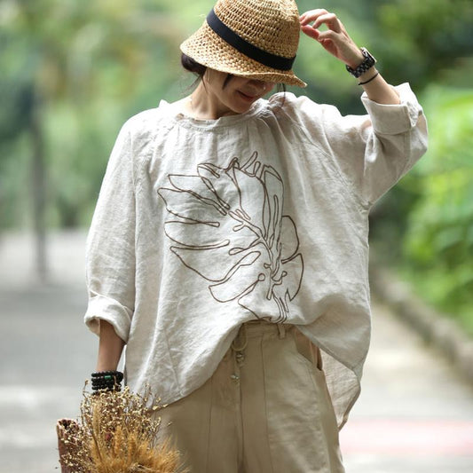 Embroidery Long Sleeves Autumn Loose Blouse