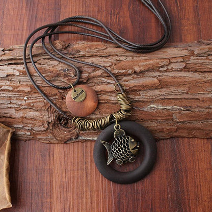 Ethnic Style Vintage Fish Pendant Necklace