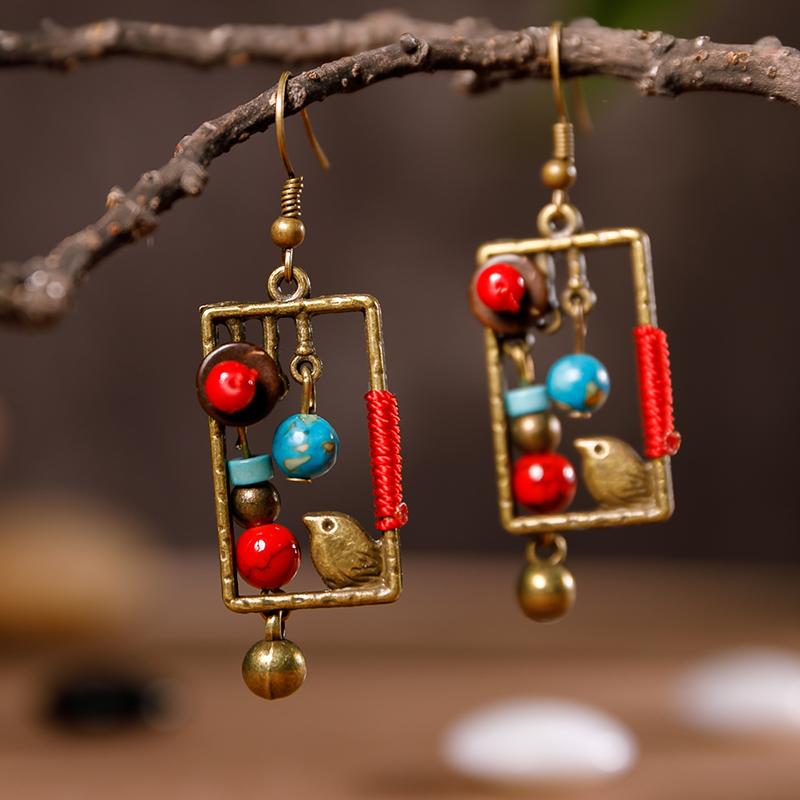 Exquisite Bird Square Beads Alloy Earrings