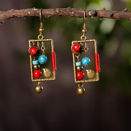 Exquisite Bird Square Beads Alloy Earrings