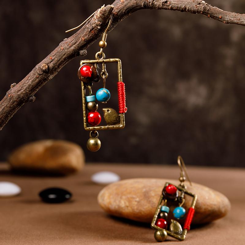 Exquisite Bird Square Beads Alloy Earrings