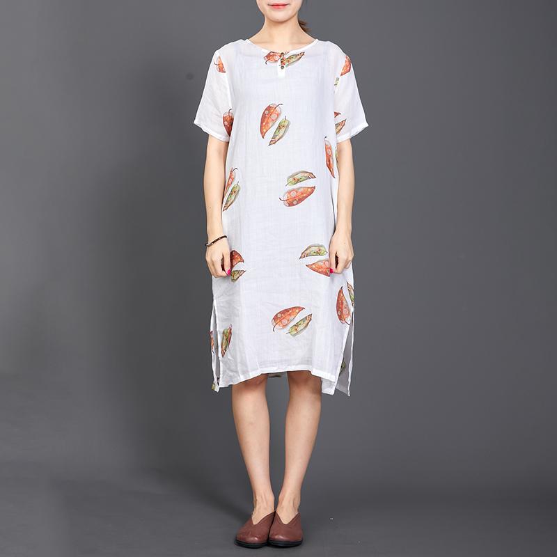 Fallen Leaves Split Hem Comfortable Dress