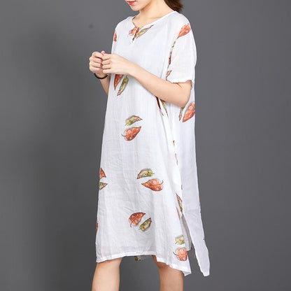 Fallen Leaves Split Hem Comfortable Dress