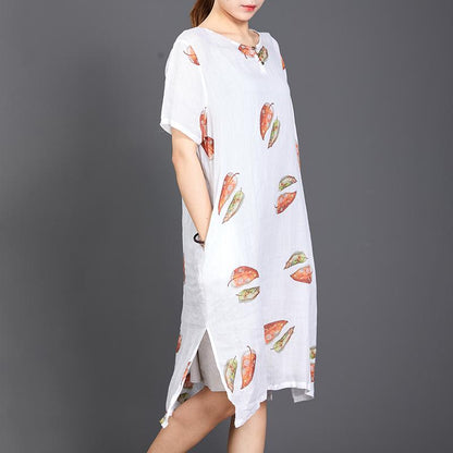 Fallen Leaves Split Hem Comfortable Dress
