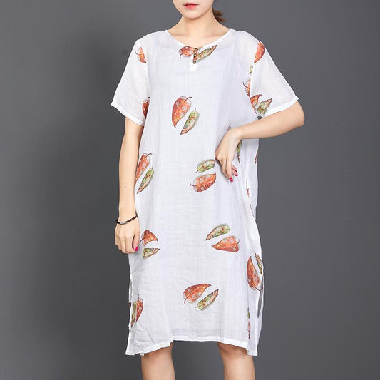 Fallen Leaves Split Hem Comfortable Dress