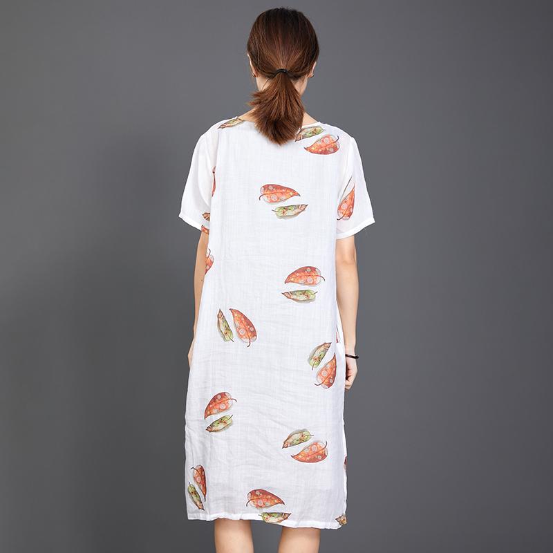 Fallen Leaves Split Hem Comfortable Dress