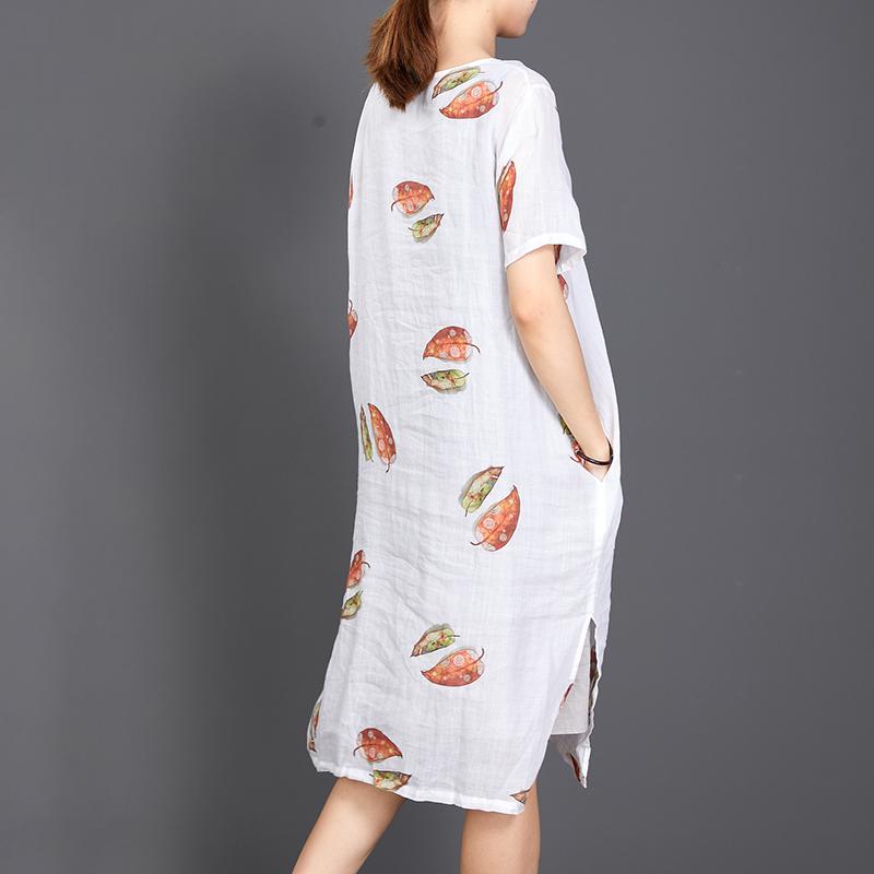 Fallen Leaves Split Hem Comfortable Dress