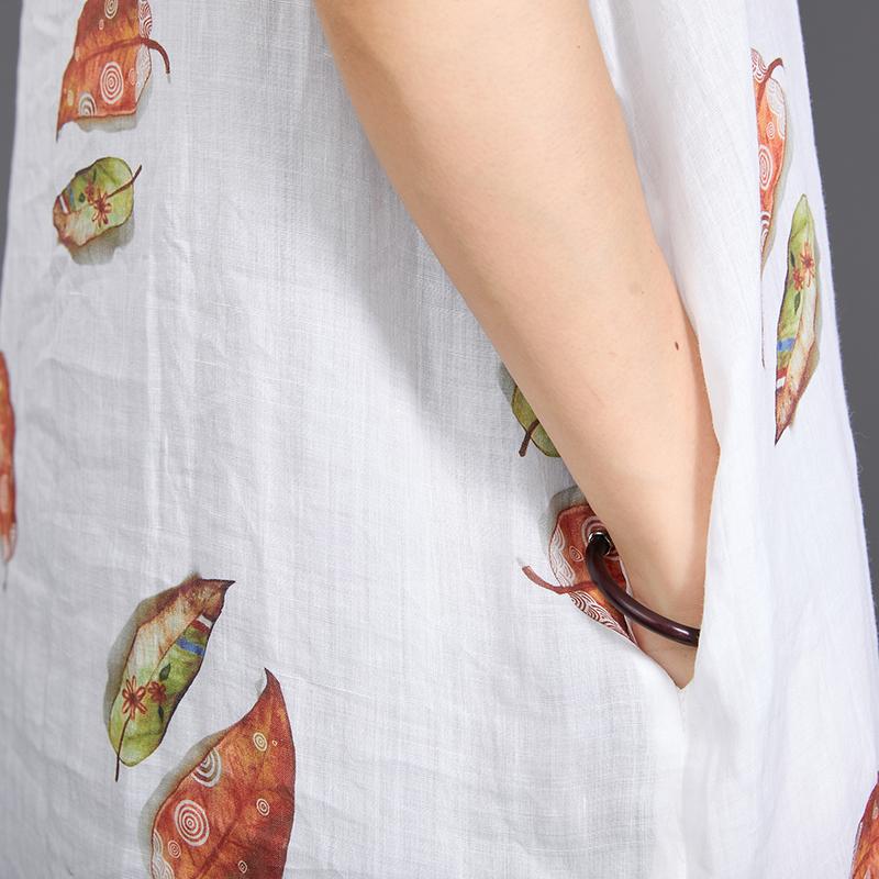 Fallen Leaves Split Hem Comfortable Dress