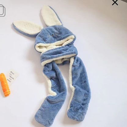 Fashion Scarf Hat Glove 3 Piece Women Plush Cute Big Ear Thicken Bunny Winter Warm Soft Thickening Pocket Hats Hooded Rabbit