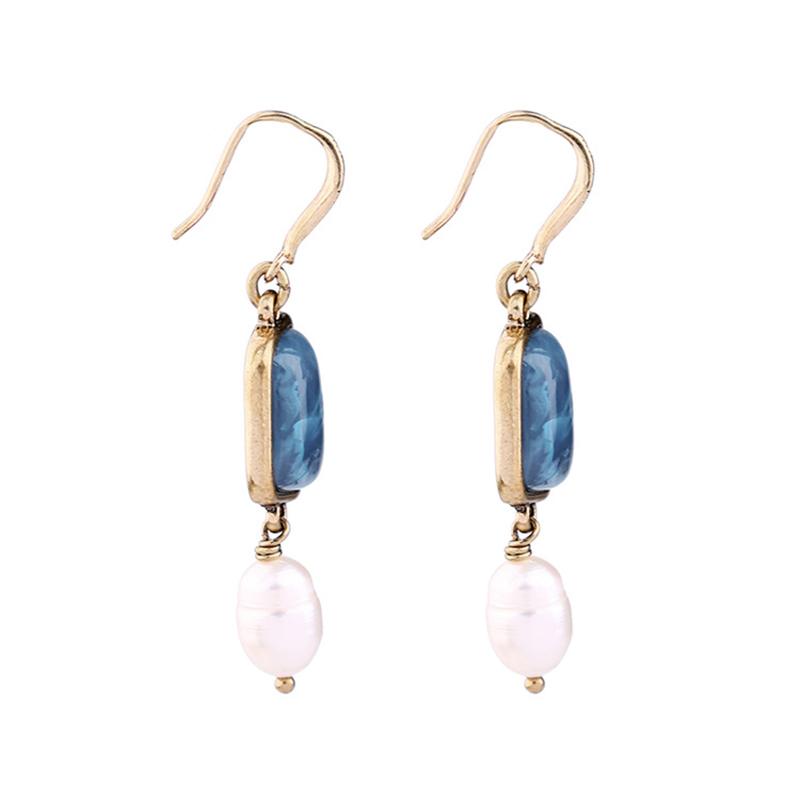 Fashion Alloy Irregular Gemstone Pearl Earrings