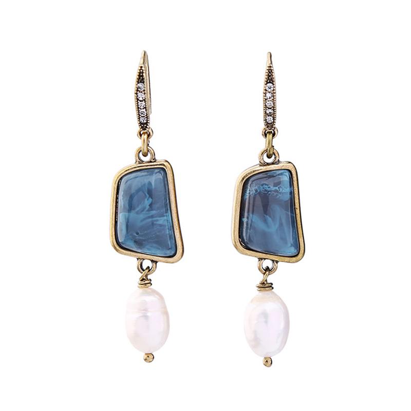 Fashion Alloy Irregular Gemstone Pearl Earrings