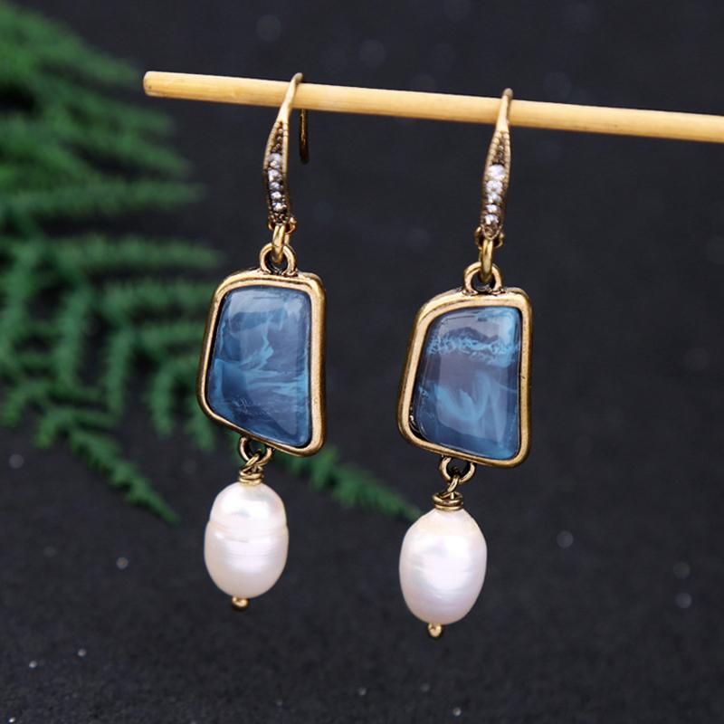 Fashion Alloy Irregular Gemstone Pearl Earrings