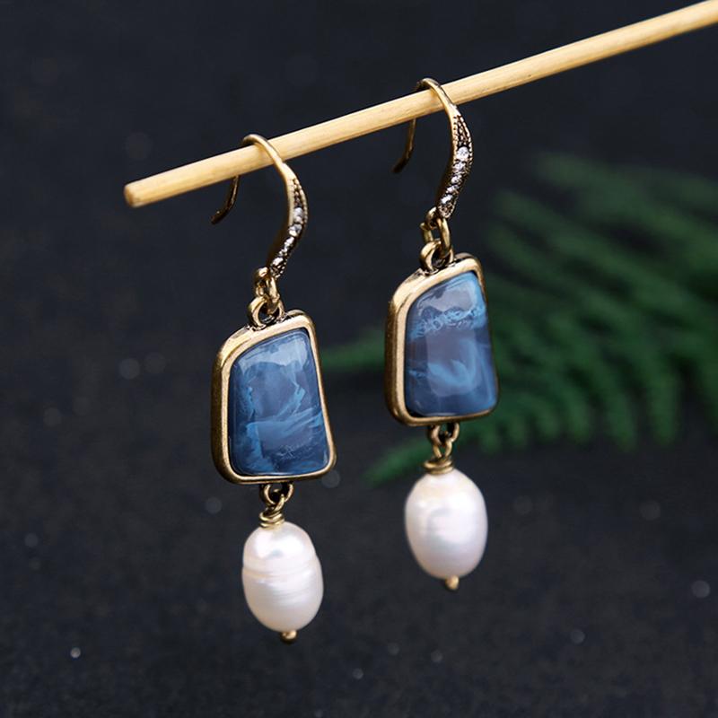 Fashion Alloy Irregular Gemstone Pearl Earrings