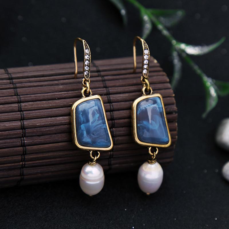 Fashion Alloy Irregular Gemstone Pearl Earrings