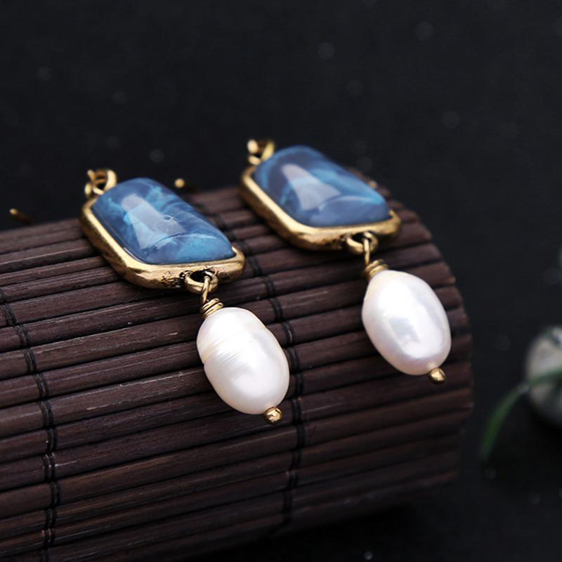 Fashion Alloy Irregular Gemstone Pearl Earrings