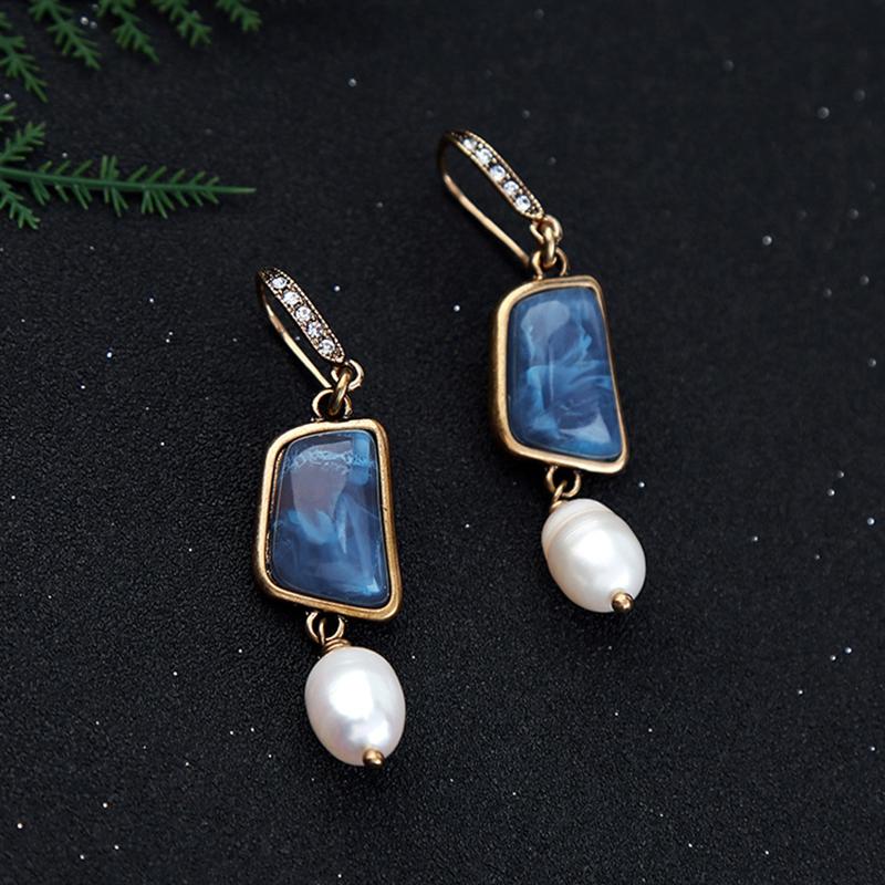 Fashion Alloy Irregular Gemstone Pearl Earrings