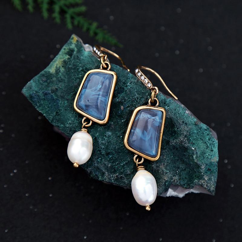 Fashion Alloy Irregular Gemstone Pearl Earrings