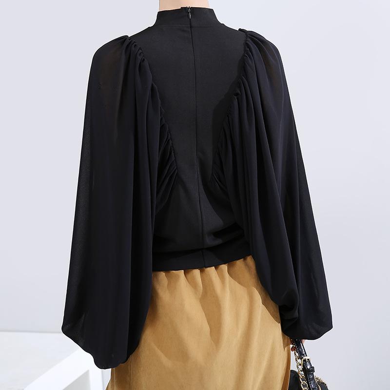 Fashion Bat Sleeve Solid Color Pleated Blouse