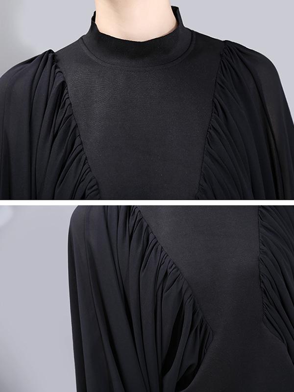 Fashion Bat Sleeve Solid Color Pleated Blouse