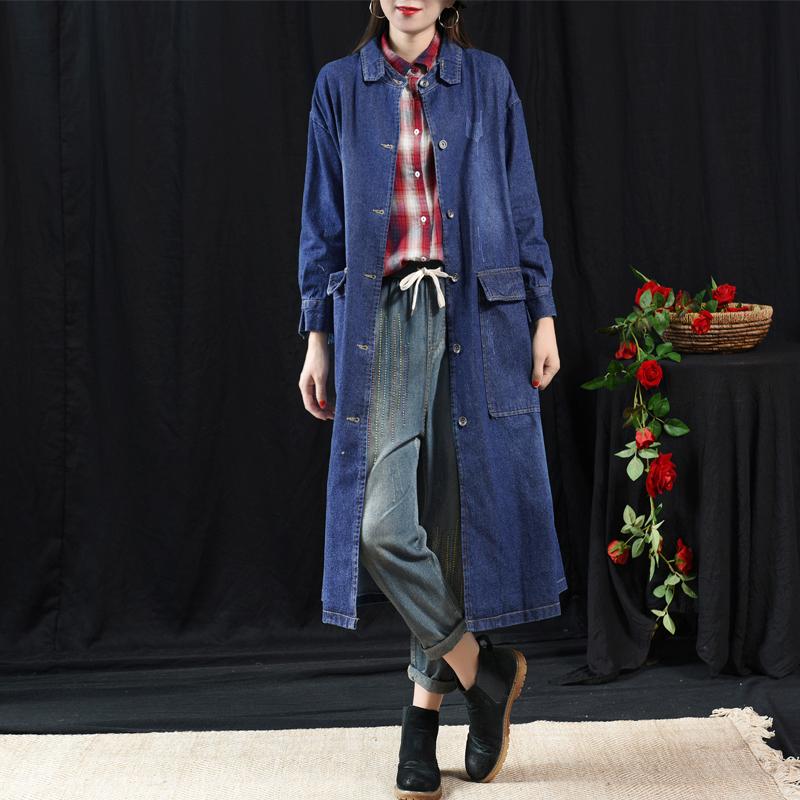 Fashion Classic Wild Solid Color Denim Long Coat