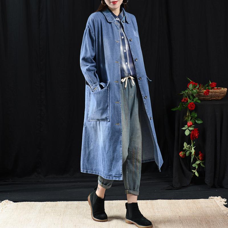 Fashion Classic Wild Solid Color Denim Long Coat