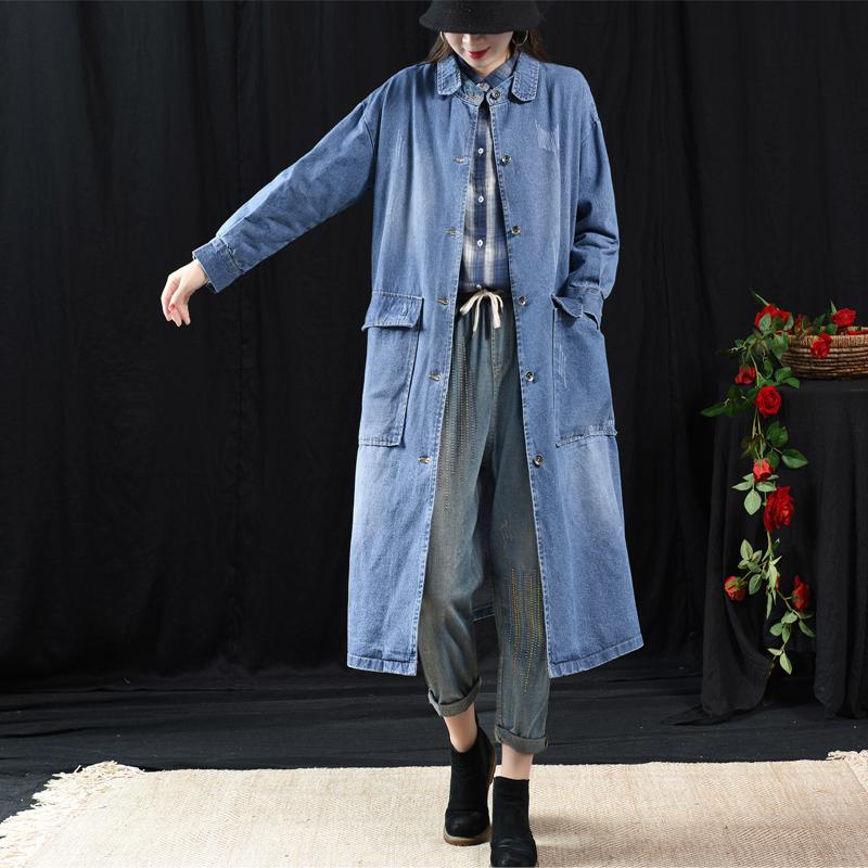 Fashion Classic Wild Solid Color Denim Long Coat
