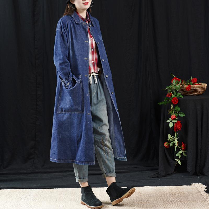 Fashion Classic Wild Solid Color Denim Long Coat