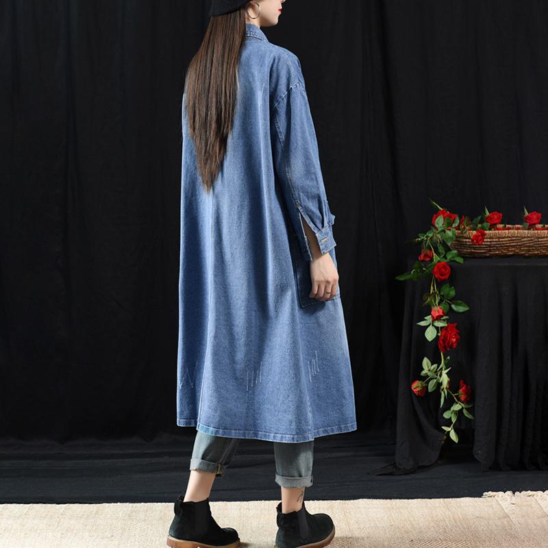 Fashion Classic Wild Solid Color Denim Long Coat