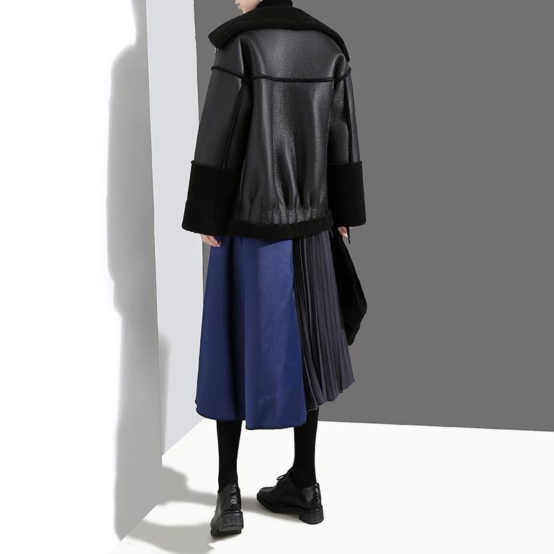 Fashion Half Pleated Spliced A-Line Skirt