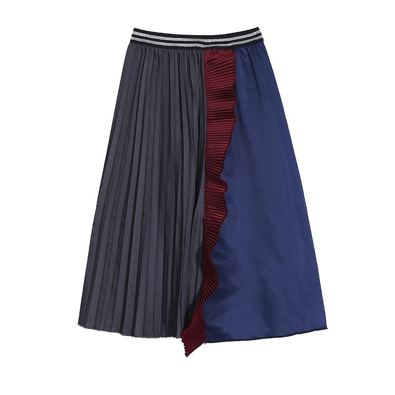 Fashion Half Pleated Spliced A-Line Skirt