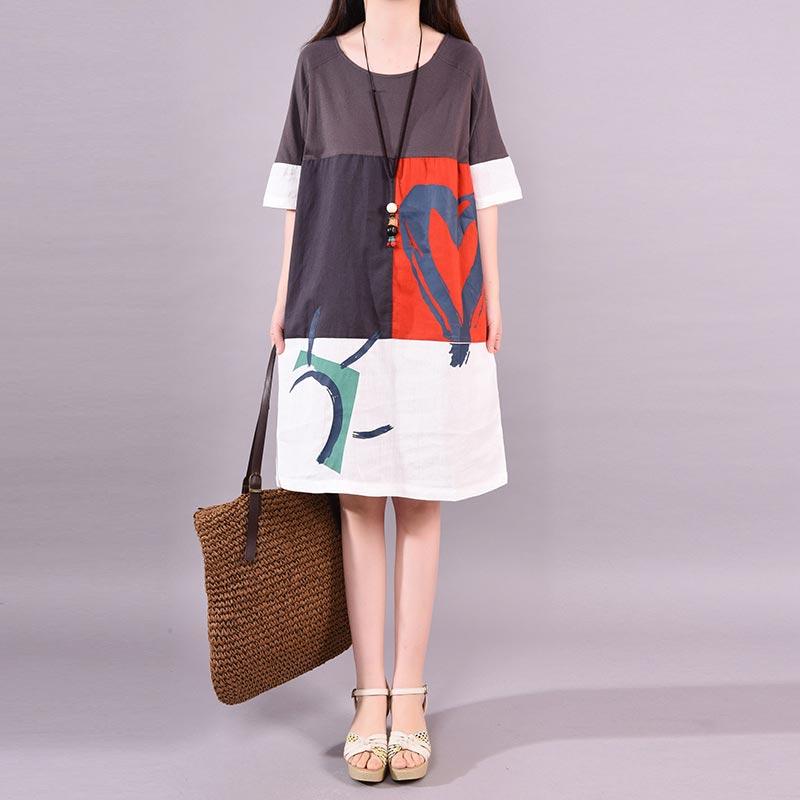 Fashion Printed Loose Cotton Linen Dress