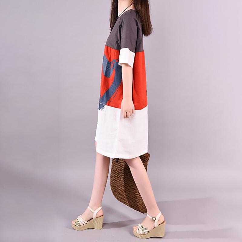 Fashion Printed Loose Cotton Linen Dress