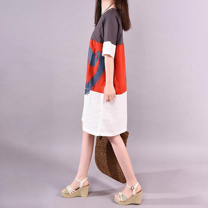 Fashion Printed Loose Cotton Linen Dress