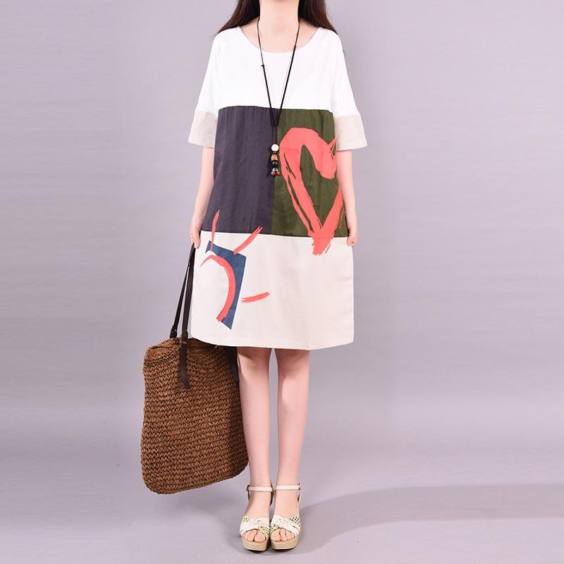 Fashion Printed Loose Cotton Linen Dress
