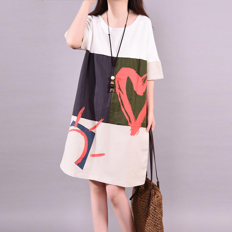 Fashion Printed Loose Cotton Linen Dress