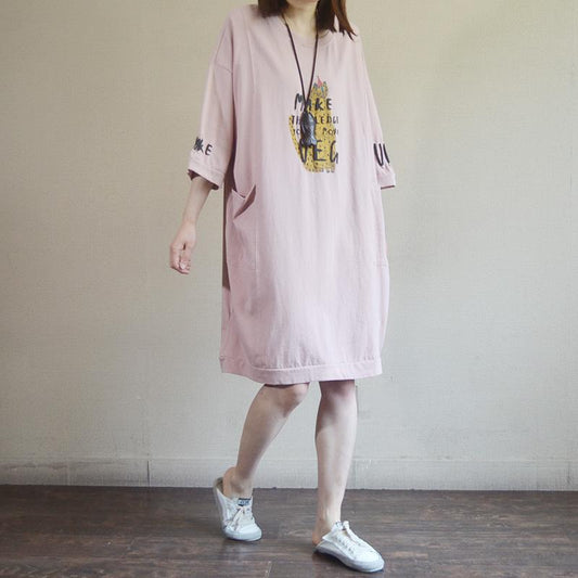 Fashion Round Neck Casual Printed Cotton Dress