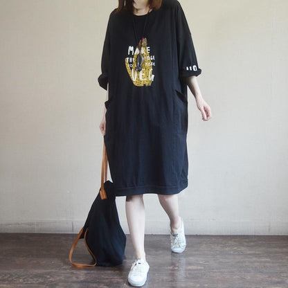 Fashion Round Neck Casual Printed Cotton Dress