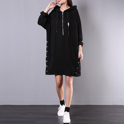 Buykud Fashion Solid Color Soft Comfortable Hooded Dress