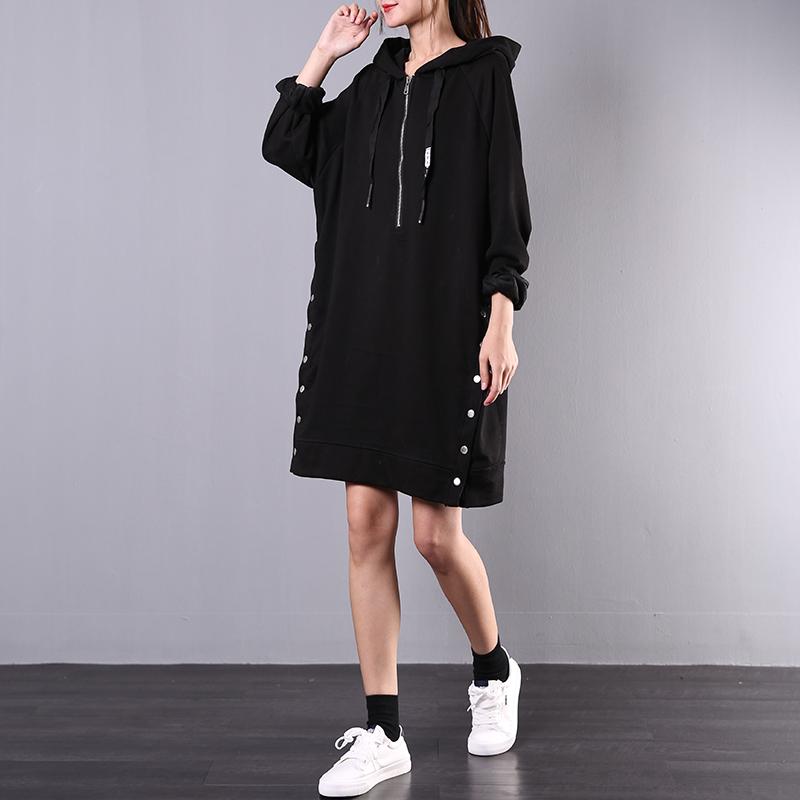 Buykud Fashion Solid Color Soft Comfortable Hooded Dress