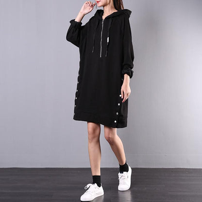 Buykud Fashion Solid Color Soft Comfortable Hooded Dress