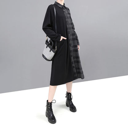 Fashion Spliced Plaid Shirt Dress